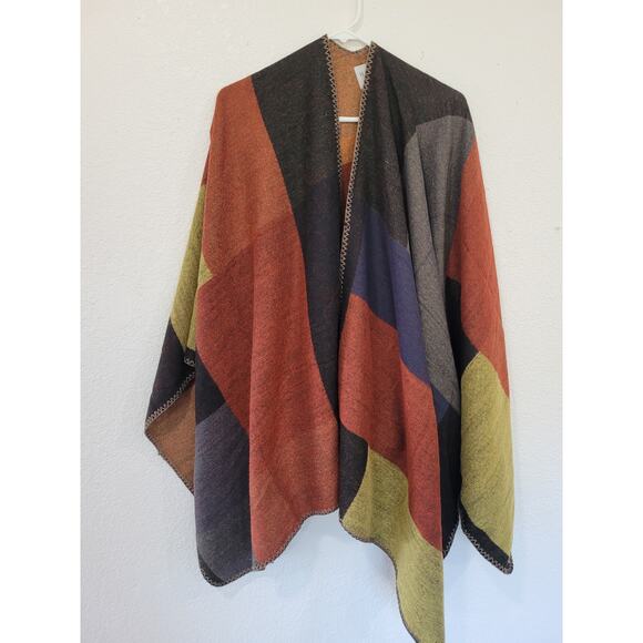 Hayden Women's Color‎ Block Shawl One Size Purple Orange Sweater #16 - Picture 1 of 4
